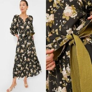 Tuckernuck NEW Midnight Garden Lyles Puff Sleeve Floral Boho Maxi Dress Size XL